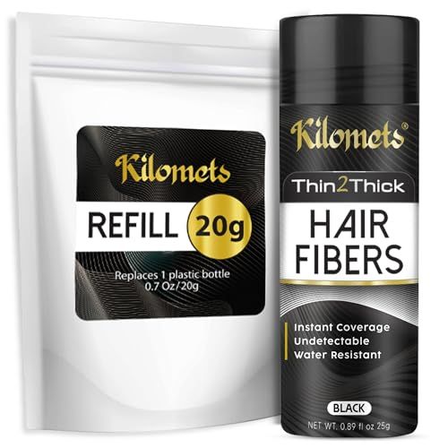 Hair Fibers for Thinning Hair and Refill (45g, Black) - Root Touch Up Hair Powder For Gray Hair Cover Up - Instantly Thicker Fuller Look - Completely Conceals Hair Loss in 15 Seconds