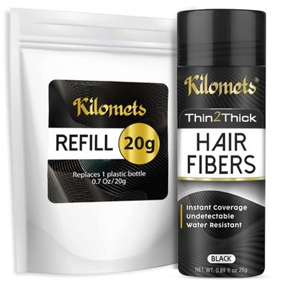 Hair Fibers for Thinning Hair and Refill (45g, Black) - Root Touch Up Hair Powder For Gray Hair Cover Up - Instantly Thicker Fuller Look - Completely Conceals Hair Loss in 15 Seconds