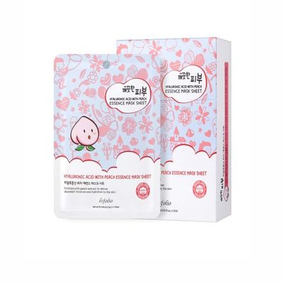 esfolio Pure Skin Hyaluronic Acid with Peach Essence Face Mask Sheet - Hydrating Korean Face Mask for Dark Spots, Pore Care, Oil Control and Improves Skin with Moisturizing and Soothing (Pack of 10)