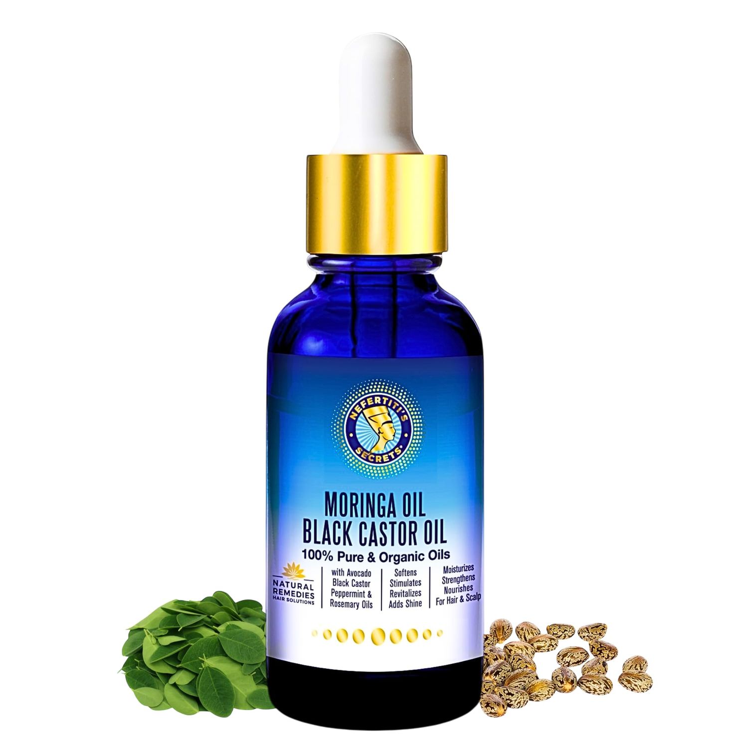 Nefertiti&#39;s Secrets Natural Moringa Black Castor Oil 100 Pure Oil Revitalize Hair Scalp Strengthen Thicken Hair Scalp Hair Therapy 2 Oz 60 mL