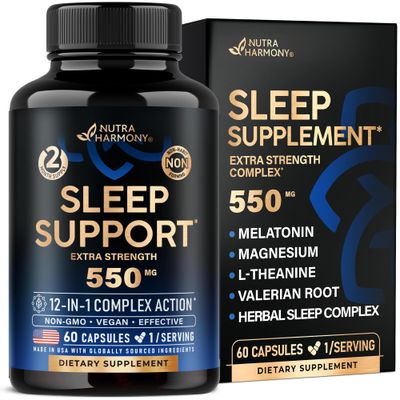 Sleeping Pills for Adults 550mg - Valerian Root for Sleep Melatonin 3mg L-Theanine Magnesium - Natural Sleep Aid Supplement - Non-Habit Forming Rest Support - Made in USA - 1Day 60 Capsules