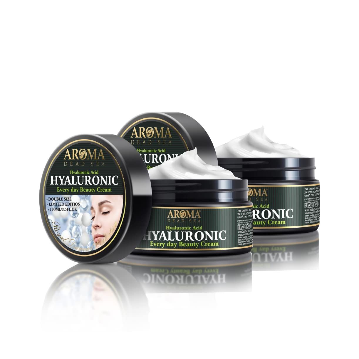 AROMA DEAD SEA Hyaluronic Acid Face Cream - Anti Aging Cream, Day Night Facial Moisturizer for Face, Anti Wrinkle Hydrating Face Moisturizer - 3.4 fl.oz (Hyaluronic Acid Face Cream Pack of 2)