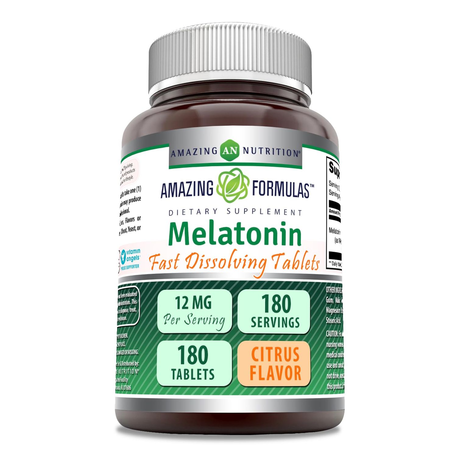 Amazing Formulas Melatonin Fast Dissolving Supplement Citrus Flavor 12 Mg Per Serving 180 Tablets Non-GMO Gluten-Free Made in USA