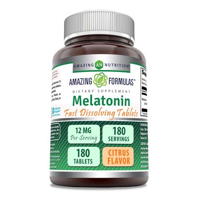 Amazing Formulas Melatonin Fast Dissolving Supplement Citrus Flavor 12 Mg Per Serving 180 Tablets Non-GMO Gluten-Free Made in USA