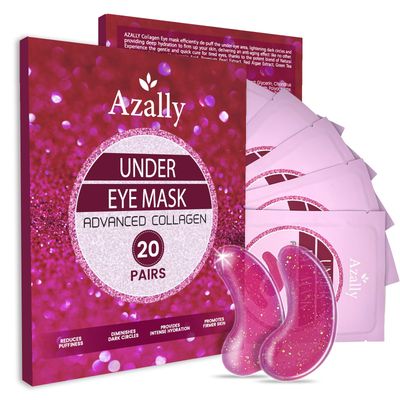 AZALLY Under Eye Patches for Dark Circles and Puffy Eyes: Collagen Eye Mask for Under Eye Bags and Wrinkles with Hyaluronic Acid Vitamin C E and Rose Extract- Small Gifts for Women - 20 Pairs