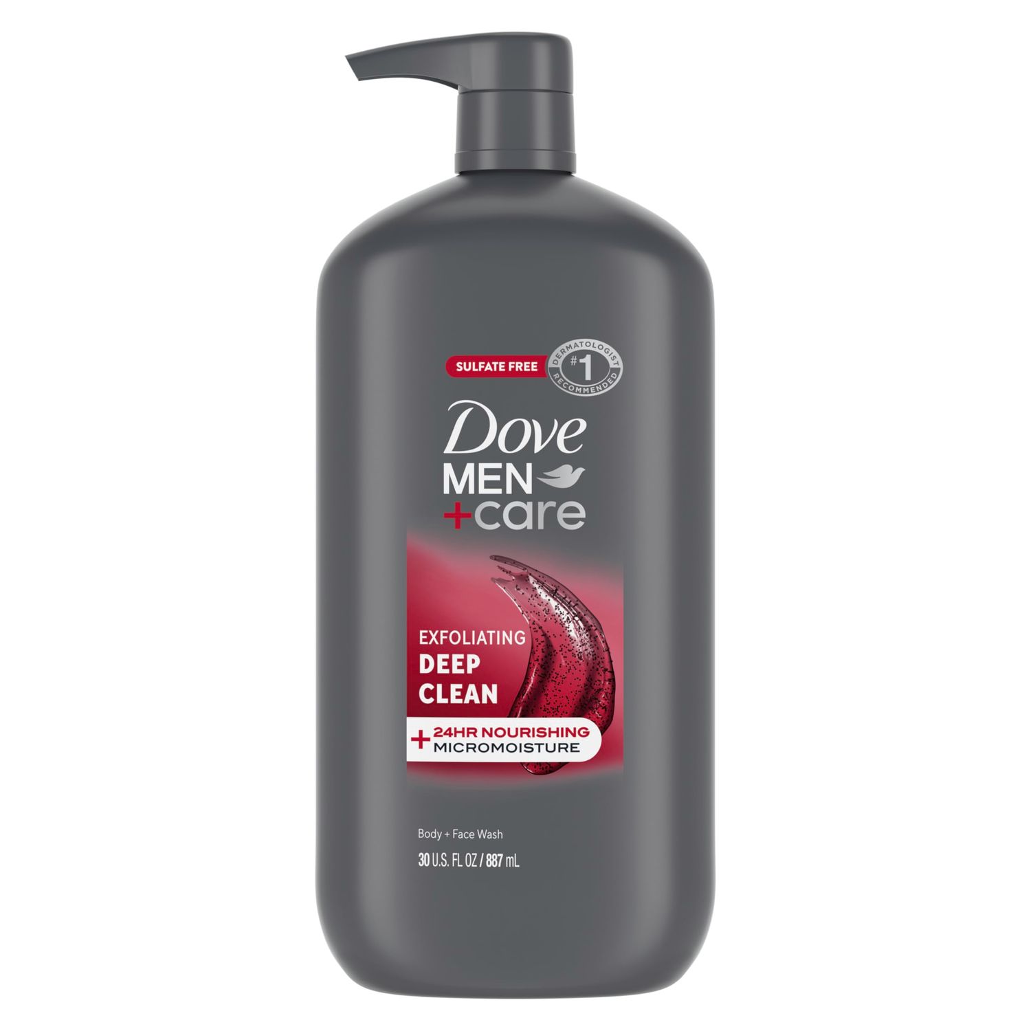 Dove MenCare Body and Face Wash Exfoliating Deep Clean for Men, with 24-Hour Nourishing Micromoisture Technology Body Wash, 30 oz