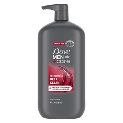 Dove MenCare Body and Face Wash Exfoliating Deep Clean for Men, with 24-Hour Nourishing Micromoisture Technology Body Wash, 30 oz