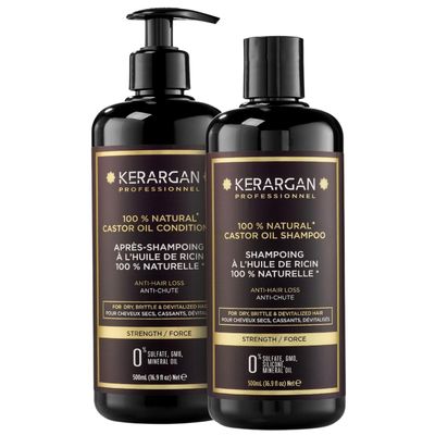 Kerargan - Anti-Hair Loss Shampoo Conditioner Duo with Castor Oil for Dry, Brittle, Lifeless Hair - Promotes Growth - Sulfate-Free, Silicone-Free, GMO-Free - 2x16.9 Fl oz