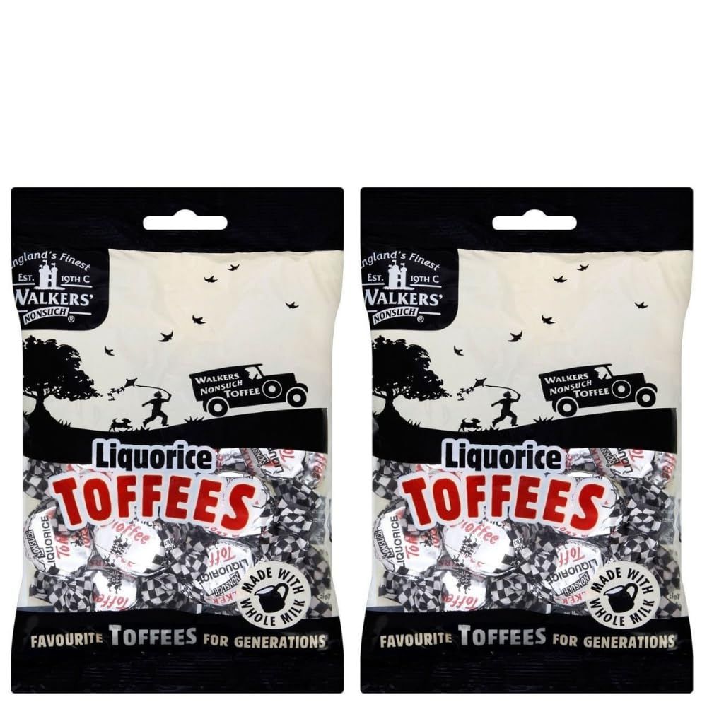 Walkers&#39; Nonsuch Liquorice Toffees with Condensed Milk Black Treacle Imported from the UK Traditional British Candy Old Fashioned Licorice Toffee 5.29 Oz (Pack of 2)