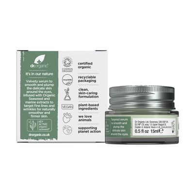 Dr. Organic Ageless Eye Contour Serum with Seaweed Smoothing and Firming, Targets Fine Lines, Fragrence Free, Certified Organic, Paraben SLS-free, 15 mL .5 fl oz