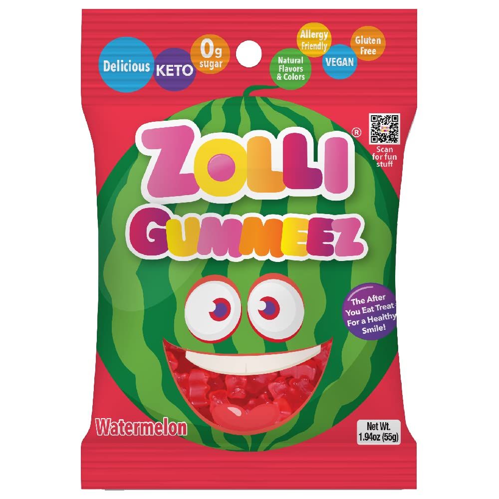 Zolli Gummies Watermelon - Delicious Zero Sugar, Allergy-Free, KETO, Vegan Clean Teeth Candy - 1.94oz for a Refreshing and Dental-Friendly Snacking Experience