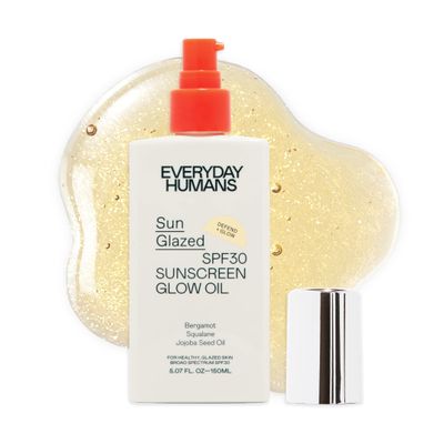 Everyday Humans Sun Glazed SPF30 Sheer Body Glow Oil with Gold Mica Hydrating Non-Sticky Glowing UV Protection Cruelty Free 5.1 Fl Oz Bergamot, Squalane, Jojoba Seed Oil UVAUVB Broad Spectrum