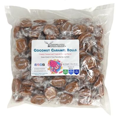 YANKEETRADERS Coconut Caramel Rolls Candy, Individually Wrapped, 2 Pound Bulk Bag