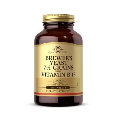 Solgar Brewer&#39;s Yeast 7 Grains with Vitamin B12 - 250 Tablets - Non-GMO, Vegan, Dairy Free, Kosher - 41 Servings