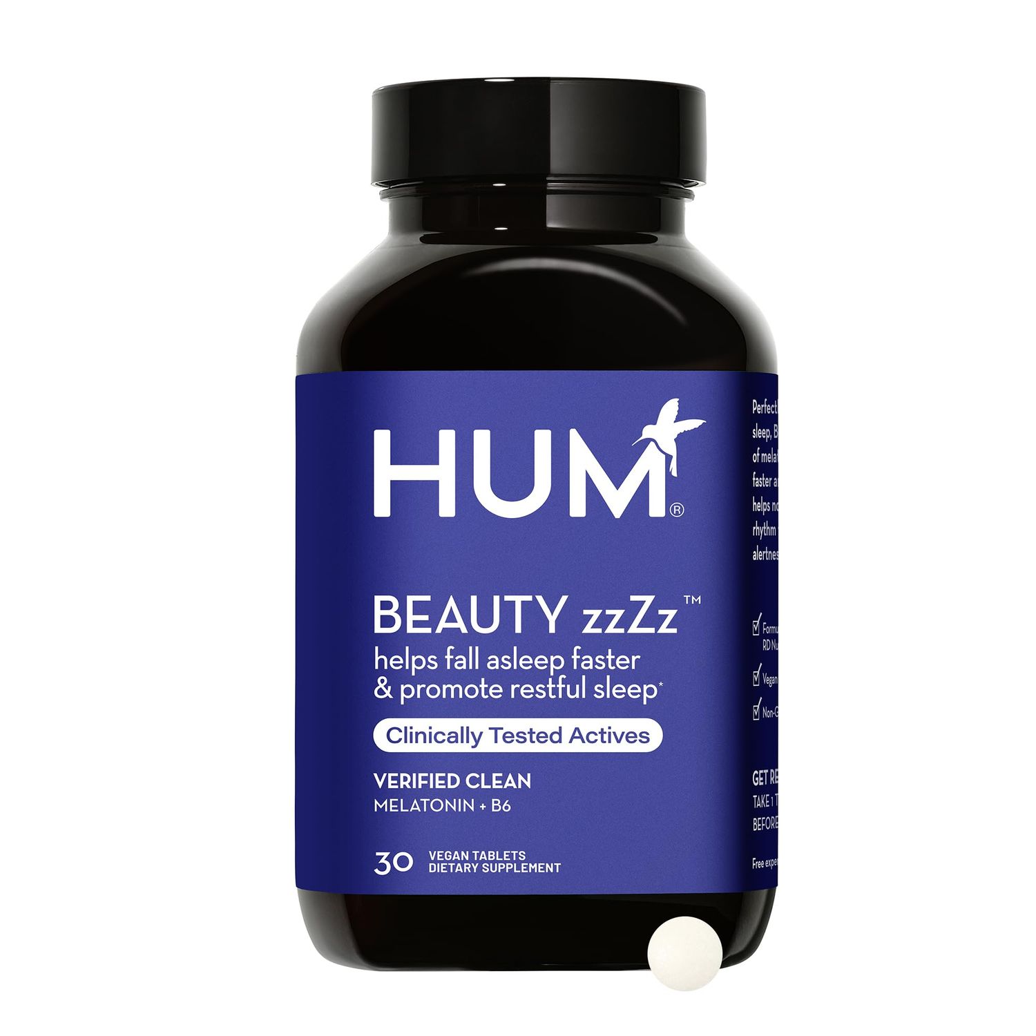 HUM Beauty zzZz - Melatonin Sleep Supplement with Blend of Vitamin B6 Calcium - Non-GMO, Gluten-Free, Vegan (30 Tablets)