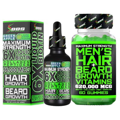 Beard Growth Kit w 6X Liquid BIOTIN Supplement with Collagen Peptides 620,000mcg BIOTIN Gummies Beard Growth Vitamins Hair Growth Vitamins for Men
