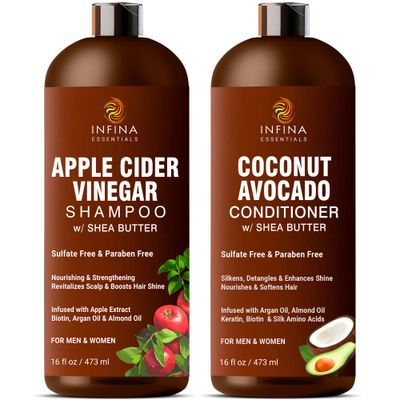 Apple Cider Vinegar Shampoo and Conditioner Set Sulfate Free for Men Women - Itchy Scalp Shampoo wMoisturizing Coconut Avocado Conditioner - Loc Shampoo and Conditioner for Dreads, 16 fl oz each