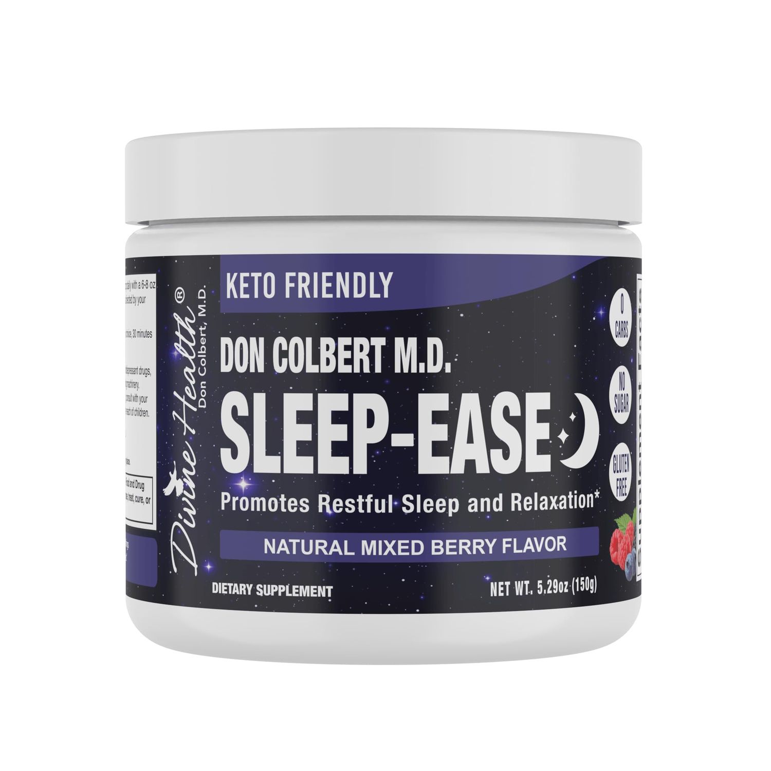 Divine Health Sleep-Ease Sugar Free Mixed Berry Flavor KSM-66 Ashwaghanda 5-htp 5mg Melatonin Lemon Balm L-Theanine 5.29 oz