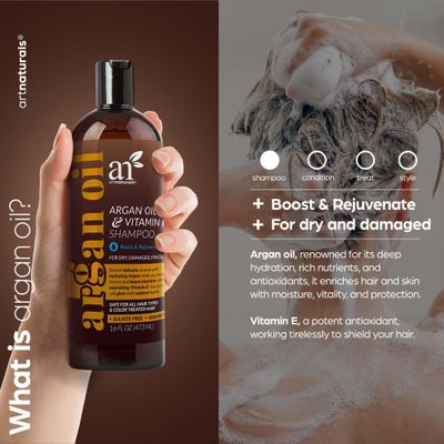 artnaturals Argan Hair Growth Shampoo - (16 Fl Oz 473ml) - Sulfate Free - Treatment for Hair Loss, Thinning Regrowth - Men Women - Infused with Biotin, Argan Oil, Keratin, Caffeine