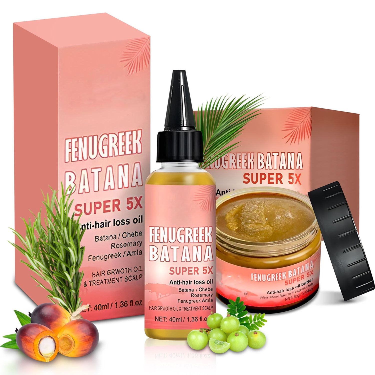 5-in-1 Hair Growth Oil Butter - Batana, Chebe, Amla, Rosemary Fenugreek for Fast Hair Growth, Thicker Hair Hair Loss Prevention - 100 Natural Organic (Both (Hair Butter Oil))