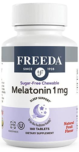 FREEDA Melatonin 1mg Sugar-Free Chewables - Gentle Sleep Aid for Adults Kids - Vegan, Kosher, Gluten-Free, Non-GMO, Travel-Friendly - 180 Tablets
