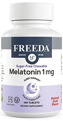 FREEDA Melatonin 1mg Sugar-Free Chewables - Gentle Sleep Aid for Adults Kids - Vegan, Kosher, Gluten-Free, Non-GMO, Travel-Friendly - 180 Tablets