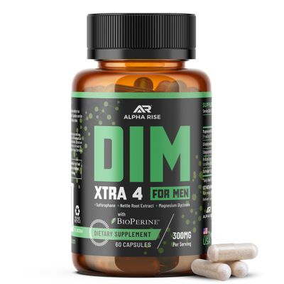 Premium DIM Supplement for Men Estrogen Blocker Aromatase Inhibitor Diindolylmethane, Nettle Root Extract, Magnesium Glycinate Sulforaphane Hormone Balance Liver Protection 60 Capsules