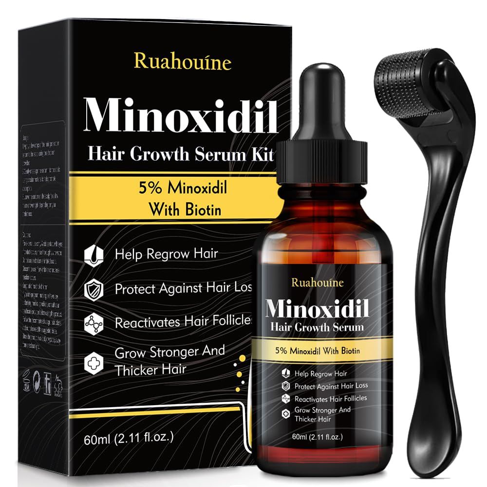 5 Minoxidil Hair Regrowth Oil for Men and Women - Extra Strength Topical Serum for Hair Loss, Promotes Thicker, Healthier Hair and Beard Growth Kit, 2.11 fl.oz
