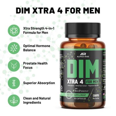 Premium DIM Supplement for Men Estrogen Blocker Aromatase Inhibitor Diindolylmethane, Nettle Root Extract, Magnesium Glycinate Sulforaphane Hormone Balance Liver Protection 60 Capsules