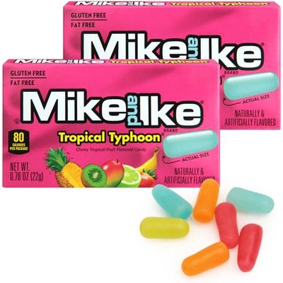 Mike and Ike Tropical Typhoon Candy, 2 Pack of Candy Boxes 0.78OZ Each, Ideal Mike and Ike Candy for Your Favorite Films, Perfect Candy for Sharing with Friends