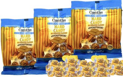 Generic Butterscotch Sugar Free Hard Candy (2.75oz) Bundle of 3 bags Individually Wrapped, Fat-Free, 0 Trans Fat, Sugarfree,Creamy Sweet - Yellow Button Disc Drops