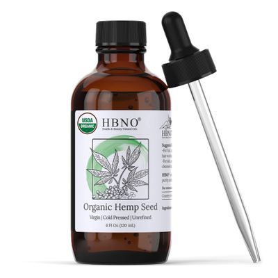 HBNO Organic Hemp Seed Oil - 4 oz (120 ml) Value Size - Natural Hemp, Cold Pressed - Perfect Carrier Oil for Massage, Aromatherapy, DIY, Soap Making, Face, Body, Lips, Hair, Nails