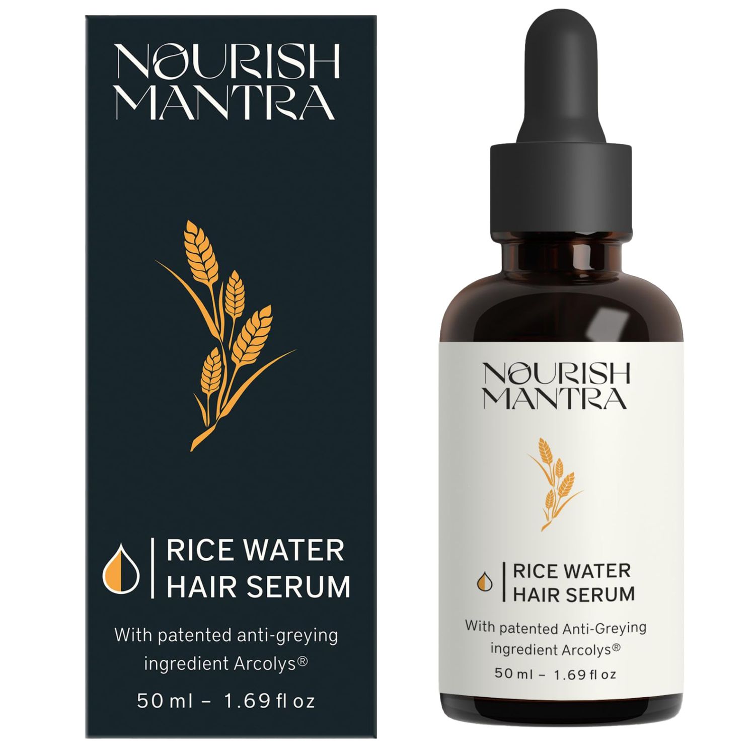 NOURISH MANTRA Rice Water Hair Serum 50ml Anti grey hair serum with Arcolys, Rice water,Fenugreek Extract 50ml