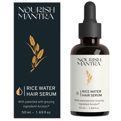 NOURISH MANTRA Rice Water Hair Serum 50ml Anti grey hair serum with Arcolys, Rice water,Fenugreek Extract 50ml