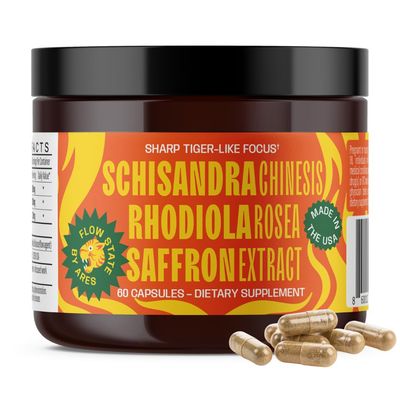 Ares Flow State - Focus, Mood Stress Relief - Natural Dopamine, Serotonin, Cortisol Supplements for Women and Men with Schisandra Organic, Rhodiola Rosea, Saffron Extract - 60 Capsules