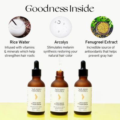 NOURISH MANTRA Rice Water Hair Serum 50ml Anti grey hair serum with Arcolys, Rice water,Fenugreek Extract 50ml