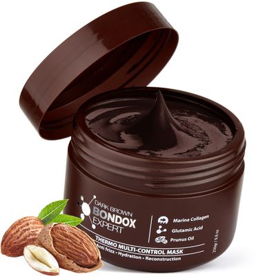 Hair Treatment Mask Damaged Dark Brown Color BONDOX 8.8oz Color Depositing Mask with Almond Oil Marine Seaweed Collagen Formaldehyde-Free Enhances Elasticity, Flexibility, Softness Moisture