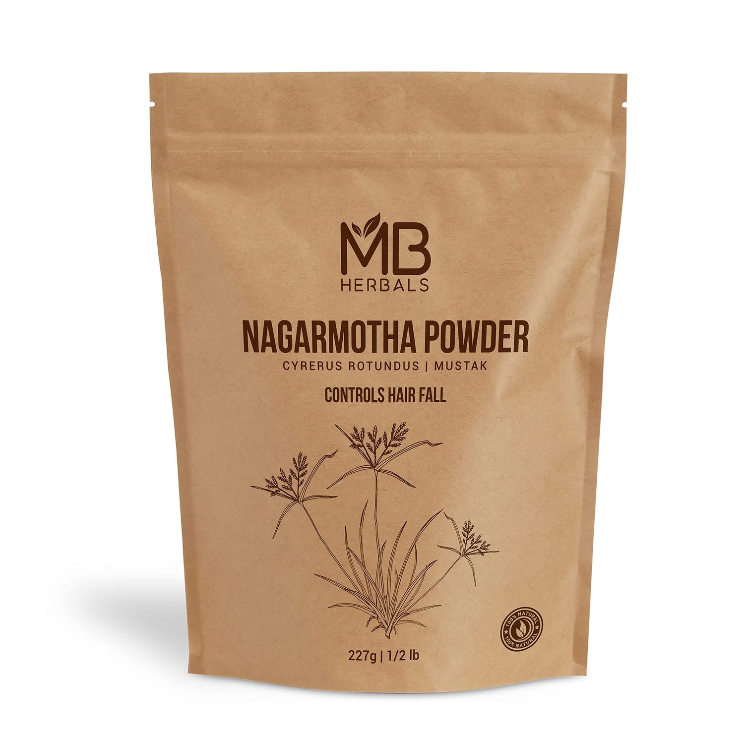 MB Herbals Nagarmotha Powder 227 Gram Half Pound Cyperus rotundus Nut Grass Mustha Shacao Hair Care Hair Growth Prevents Split Ends
