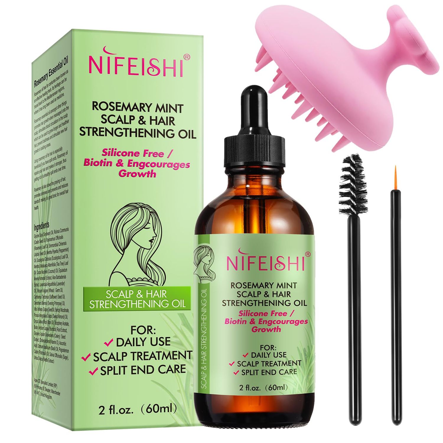 Bieyoc Rosemary Essential Oil, 100 Natural for Hair and Eyelashes - Stimulates Hair Growth Strengthens and Nourishes Scalp, 2.02 Fl Oz