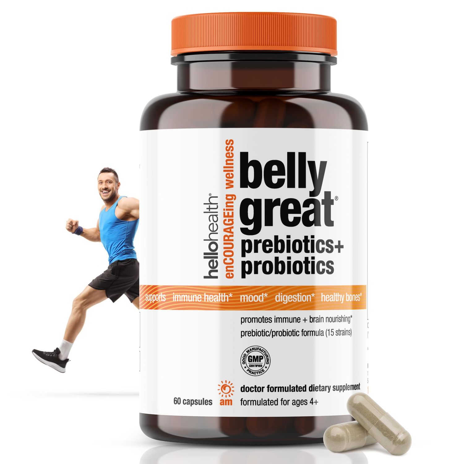 Daily Probiotic for Women, Men Kids Probiotic -Belly Great Prebiotics and Probiotics for Gut Health Immune Support Vitamin D3, Folate B Vitamins: 15 Strain, Gluten Free -60 Count