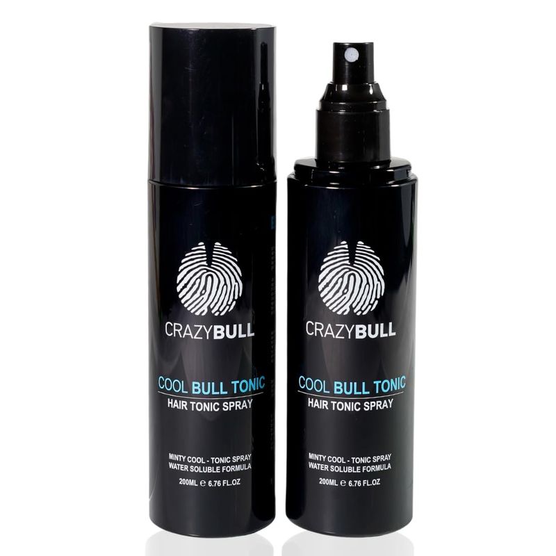 CrazyBull Hair Tonic for Men - Cooling Hair Growth Spray with Castor Oil Menthol - Hydrating Anti Frizz Heat Protection Spray for Oily Dry Scalp - Cool Bull Ingrown Hair Treatment - Minty Scent