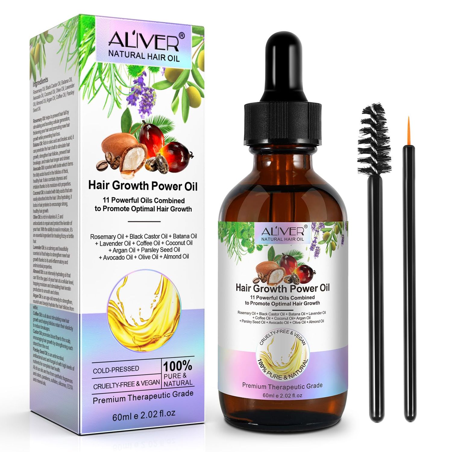 Thrive Hair Growth Oil, 60ml Veganic Natural Blend, Powerful Combination for Thin, Dry and Damaged Hair
