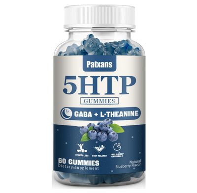 Patxans 1Pack 300MG 5HTP GABA Sleep Supplement Gummies, Melatonin-Free, Contains 200 MG L-Theanine, Sleep Supplement, Omega 3-6-9 for Natural Zzzs, 60 Counts, Blueberry Flavor