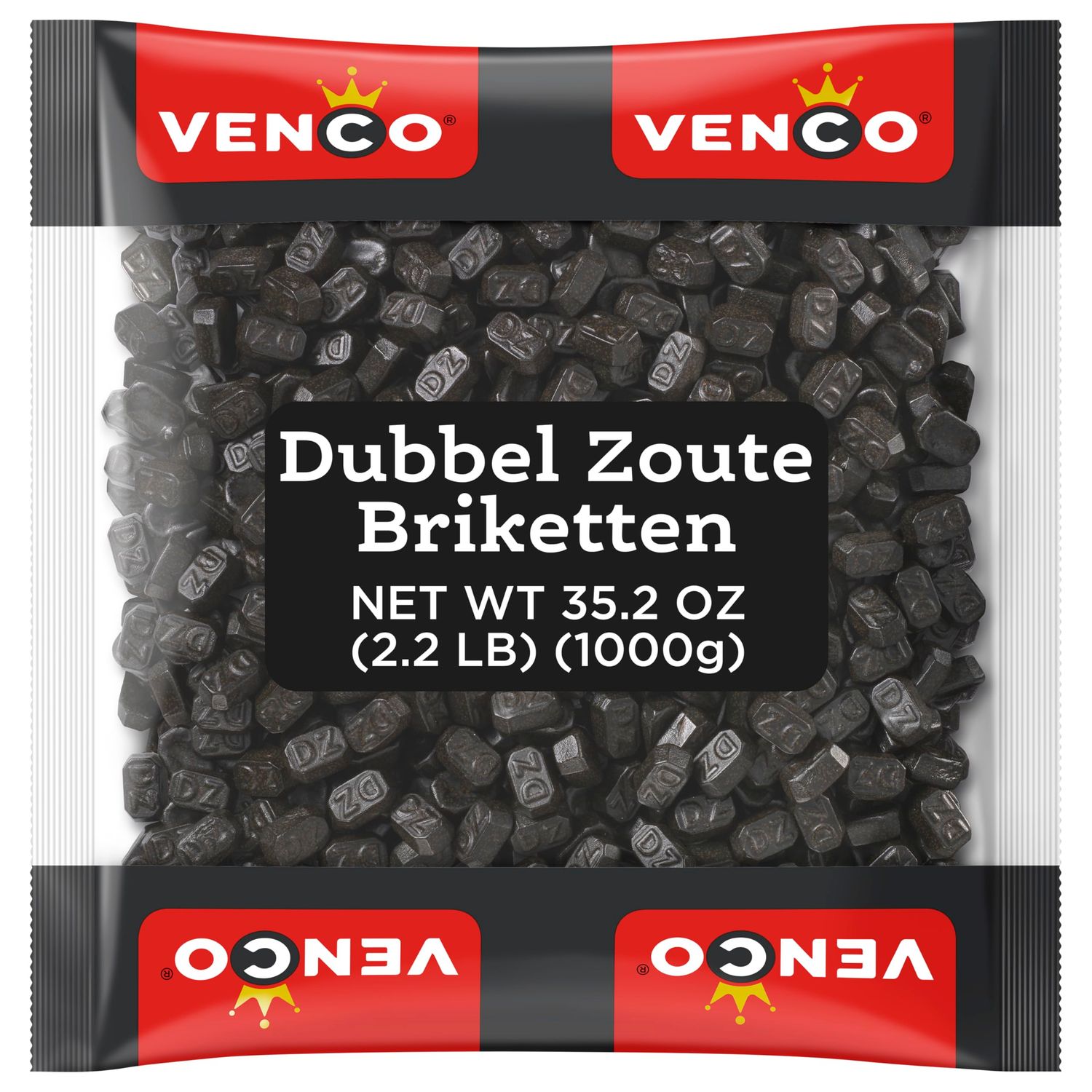Venco Dutch Double Salt Brick Licorice - D.Z. Briketten Black Licorice Candy, Small Salted Liquorice Candies, Original Dutch Licorice - Candy Bulk for Sharing or Storing, 2.2 lbs Bag