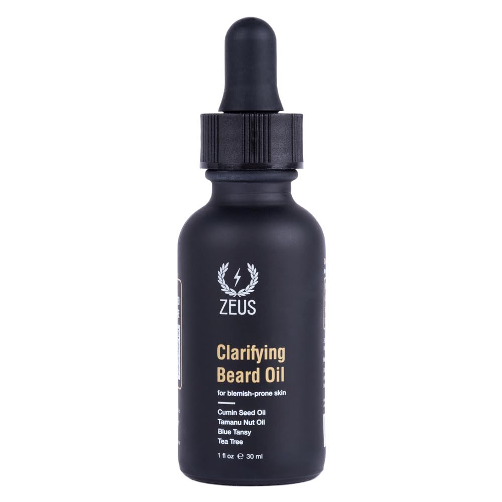ZEUS Clarifying Beard Oil for Men, Facial Hair Oil for Sensitive Blemish-Prone Skin, Nourishes Revitalizes, Healthier Beard Growth (Made in USA) 1 fl. oz.