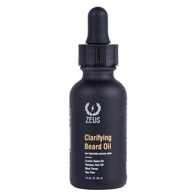 ZEUS Clarifying Beard Oil for Men, Facial Hair Oil for Sensitive Blemish-Prone Skin, Nourishes Revitalizes, Healthier Beard Growth (Made in USA) 1 fl. oz.
