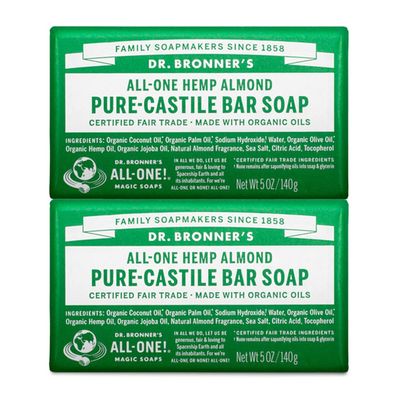 Dr. Bronner&#39;s - Pure-Castile Bar Soap (Almond, 5 ounce, 2-Pack) - Made with Organic Oils, For Face, Body and Hair, Gentle and Moisturizing, Biodegradable, Vegan, Cruelty-free, Non-GMO