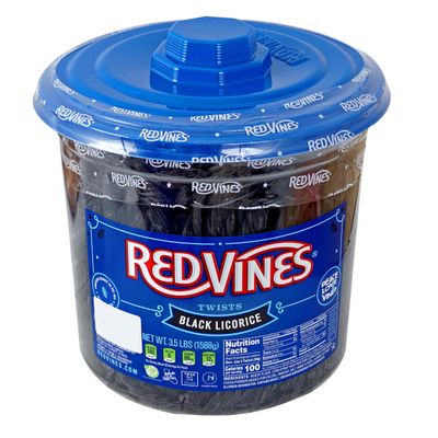 RedVines Licorice Twists, Black Licorice Flavor, 3.5 Pound Resealable Tub, Soft Chewy Candy