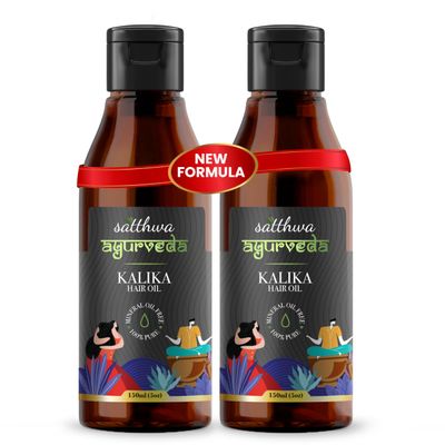 Satthwa Kalika Hair Oil - Make Your Hair Naturally Darker Helps Fight Greying of Hair Naturally Suitable for All Types Hair Men and Women- 150ml Each (5oz Each)
