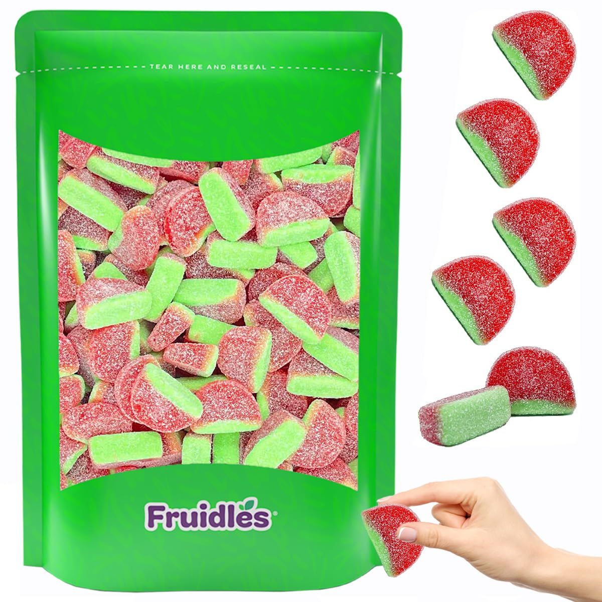 Fruidles Watermelon Gummi Slices Candy, Delicious Sugar Coated Fruit Flavors Gummies (1 Pound)